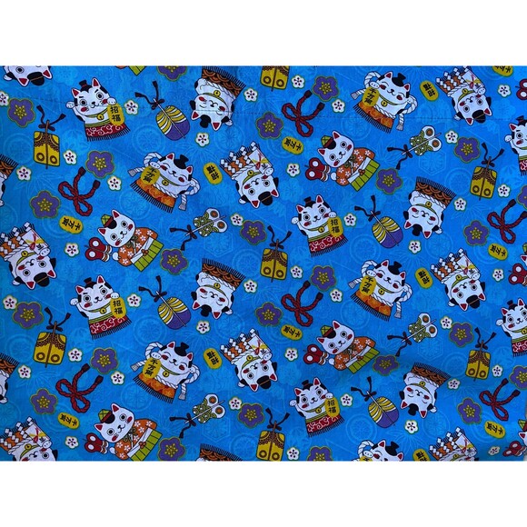 Blue Maneki-Neko Pattern Pillowcase | Handmade | 100% Cotton - Picture 4 of 4